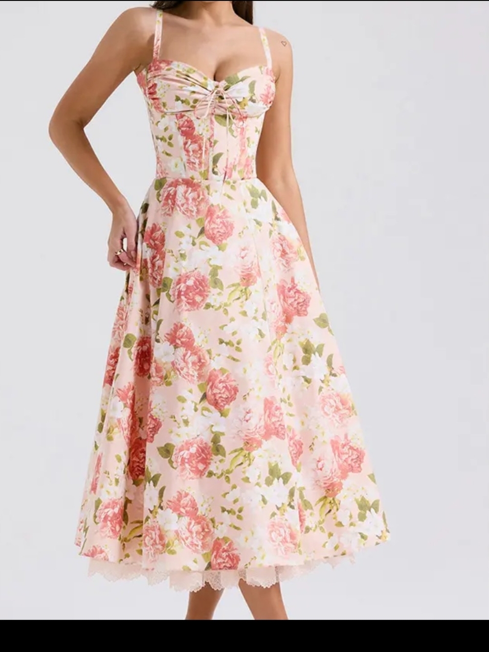 Blossom Lace-Trim Midi Dress - Pink Rose
